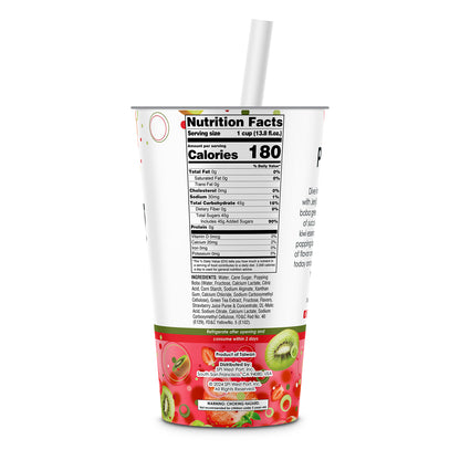 Jenji Popping Boba Strawberry Kiwi Green Tea 12/13.8 oz. Cups with Straw