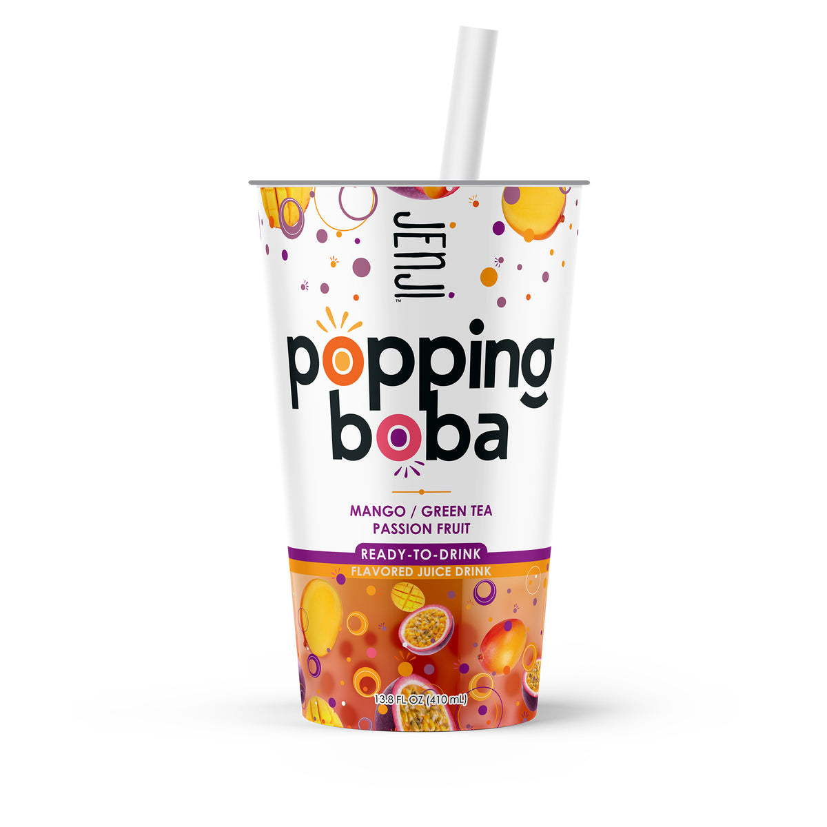 Jenji Popping Boba Mango Passion Fruit Green Tea 12/13.8 oz. Cups with