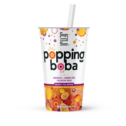 Jenji Popping Boba Mango Passion Fruit Green Tea 12/13.8 oz. Cups with Straw